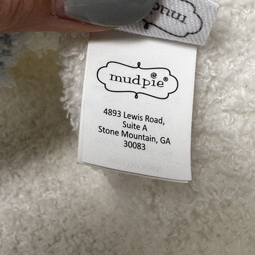 Mudpie Bear Plushie Blanket Lovie Boys Lovey White Blue Trim Scalloped Chenille - Picture 5 of 9